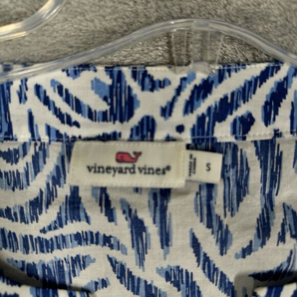 Vineyard Vines Shirt Womens Small White Blue Abstract Zebra Print Tunic Preppy - Picture 6 of 8